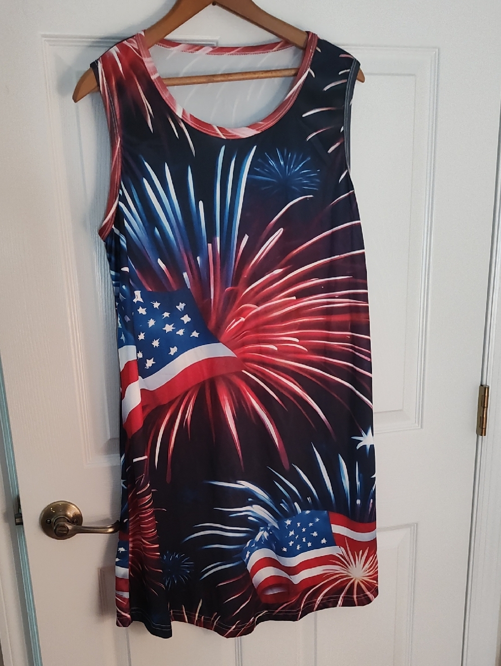 Source Unknown Red White and Blue Fireworks Flag Print Sleeveless Dress